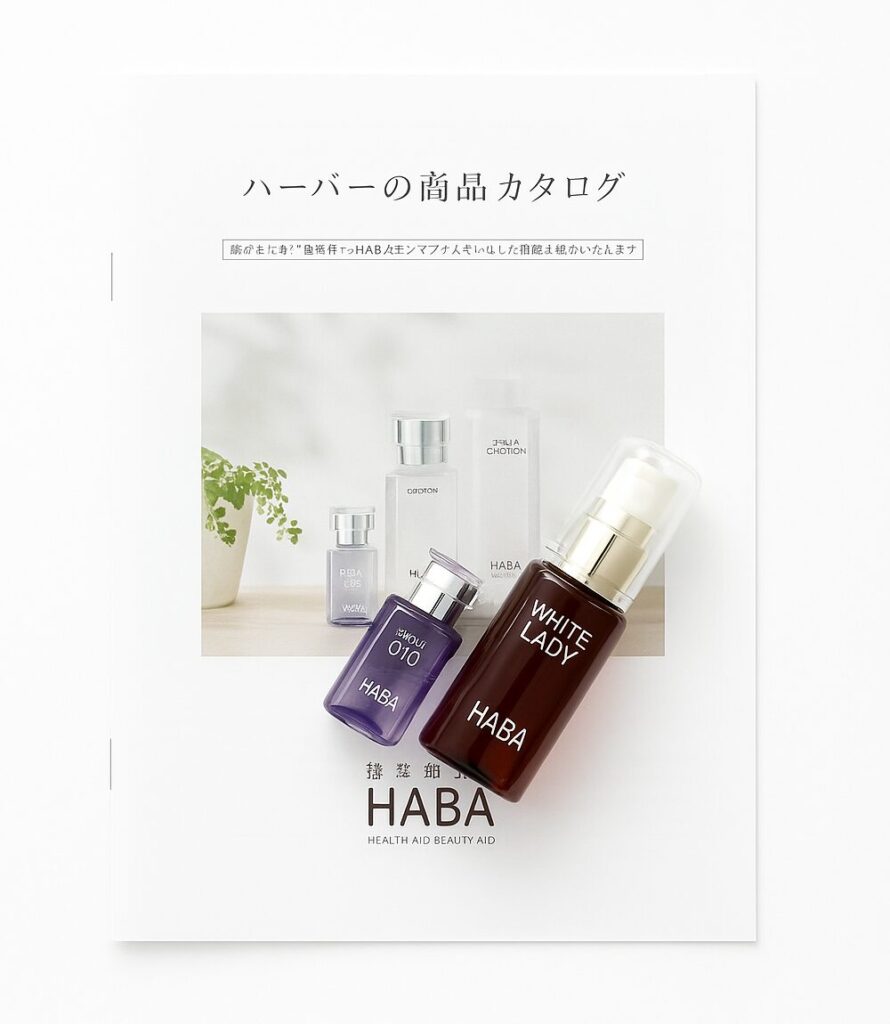 HABAの商品カタログの上に製品を置いている画像