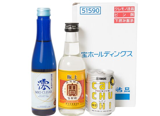 宝HD株主優待品、酒類詰合せ3点の画像(澪、宝焼酎、缶チューハイ)