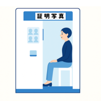 証明写真機内で座っている女性のイラスト