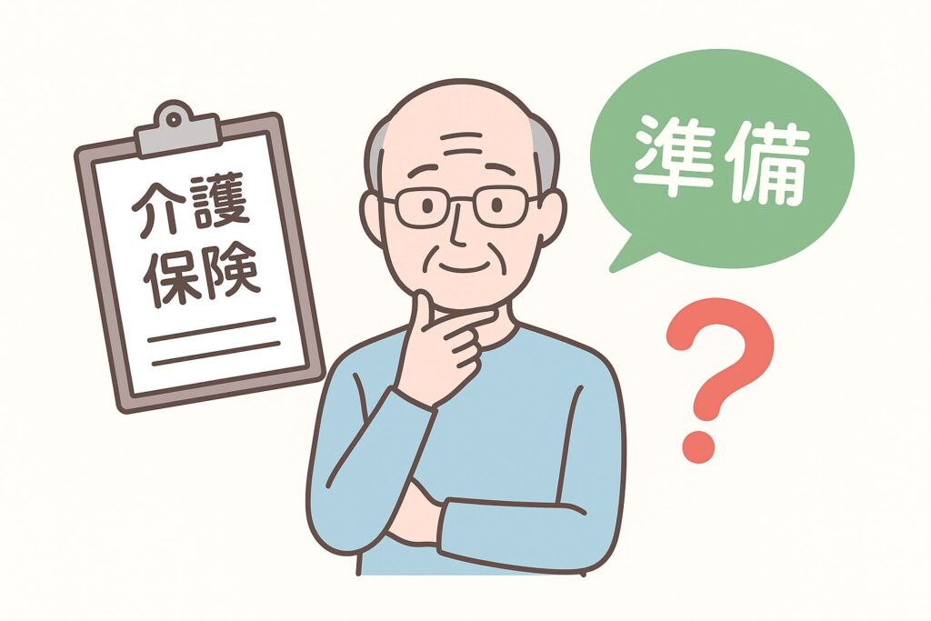 介護保険の準備を考える高齢男性のイラスト