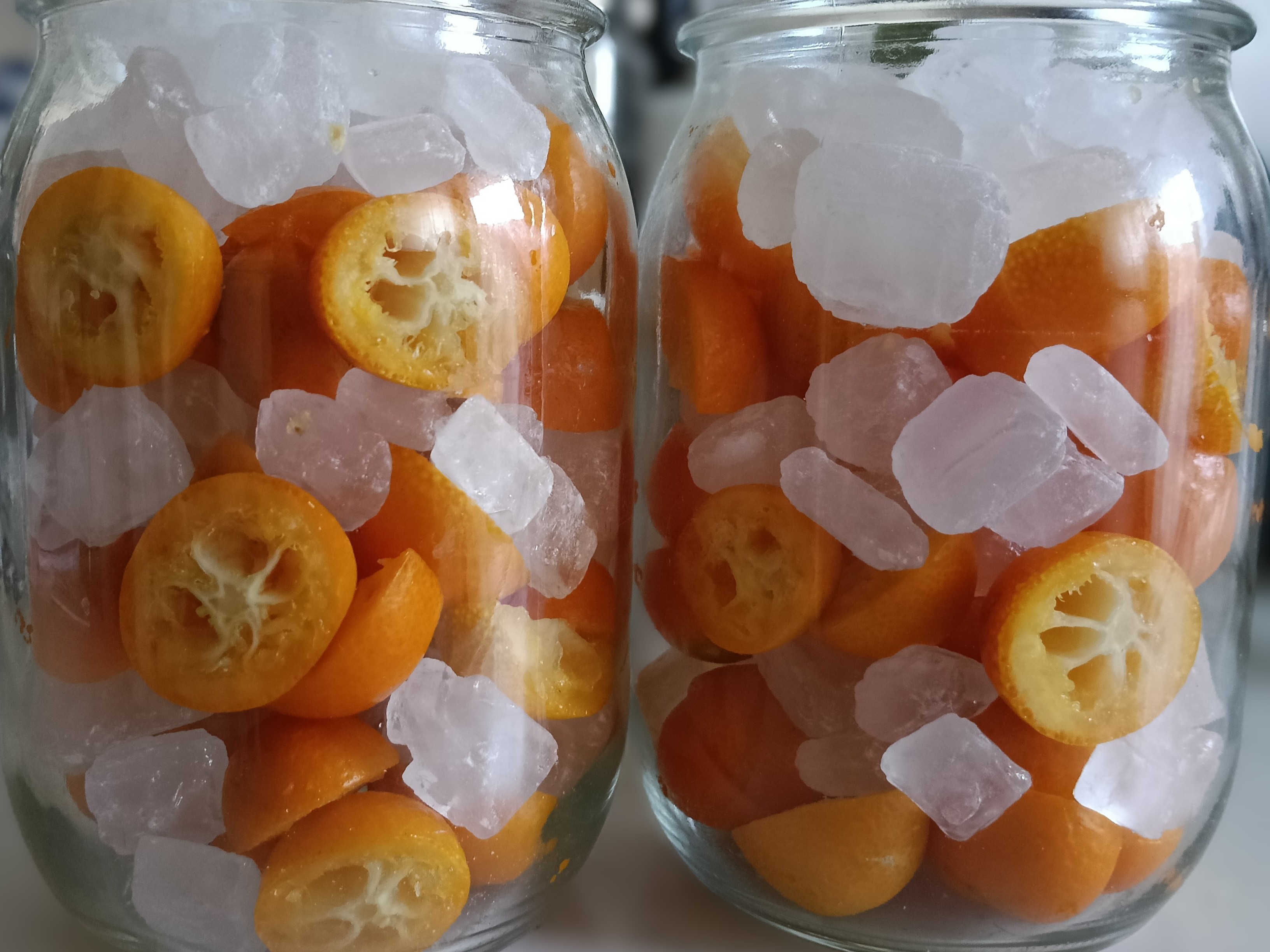 金柑と氷砂糖を瓶に詰めた画像